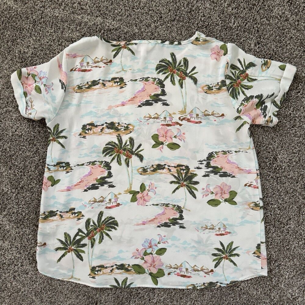 LC LAUREN CONRAD Tropical Floral Hawaiian Blouse Top Pocket Women’s Size Medium - Picture 5 of 8